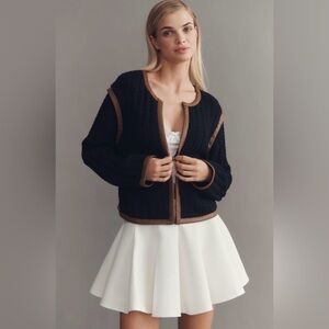 Anthropologie Faux Leather Trim Cardigan Sweater in Black